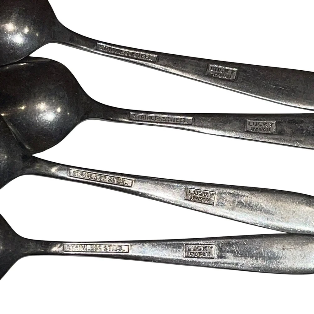 Lucky Vintage MCM Stainless Steel 4 Piece Set Baby Spoons Made Im Japan RARE HTF